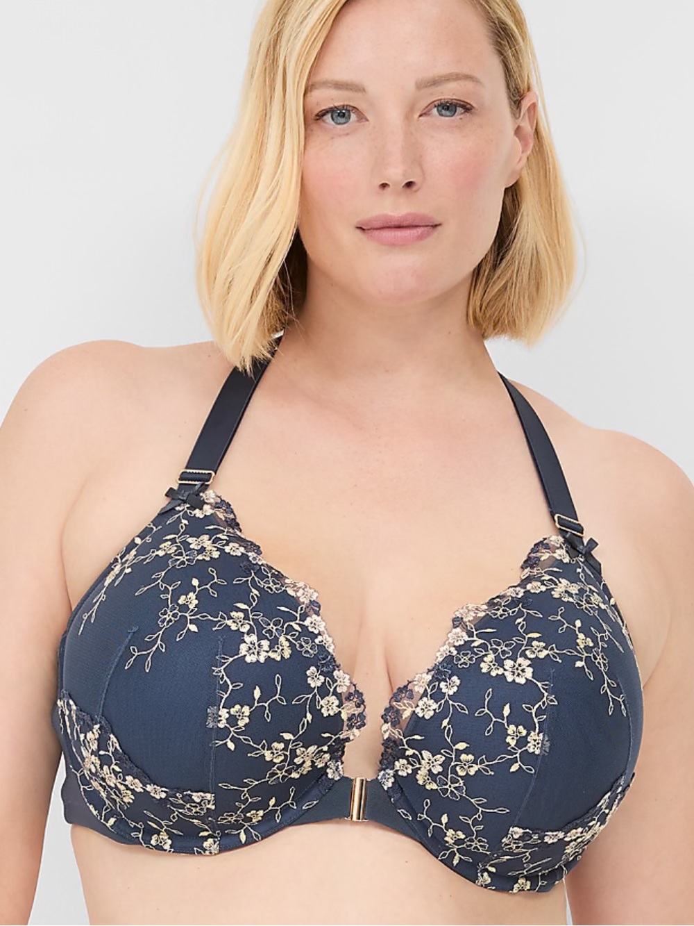 Cacique Lane Bryant 42C Bra Boost Plunge Front Close Floral Lace Embroidery NEW